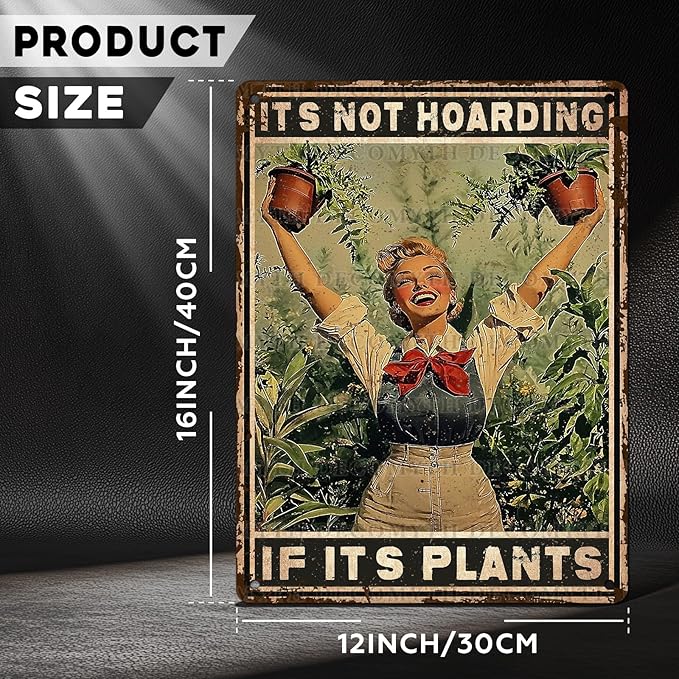 Retro Garden Metal Sign It's Not Hoarding If It's Plants Vintage Gardening Decor Metal Plaque for Parlor Yard Oasis Backyard Patio Greenhouse Decoration 12 * 16inch-StrideForce Fitness