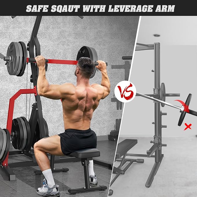 DONOW Leverage Gym Power Rack Squat Rack Lever Gym with LAT Low Row System Home Gym System Workout Station 2:1 Ratio (Without Weight Plates)-StrideForce Fitness