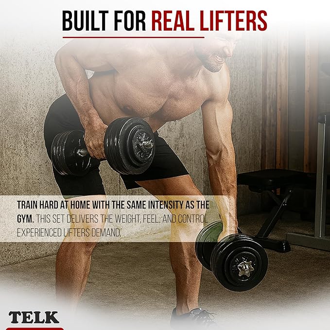 TELK – Adjustable Dumbbell Set – Home Gym Weight Set with Baked Enamel Cast Iron Plates – Space-Saving Free Weights for Strength Training-StrideForce Fitness
