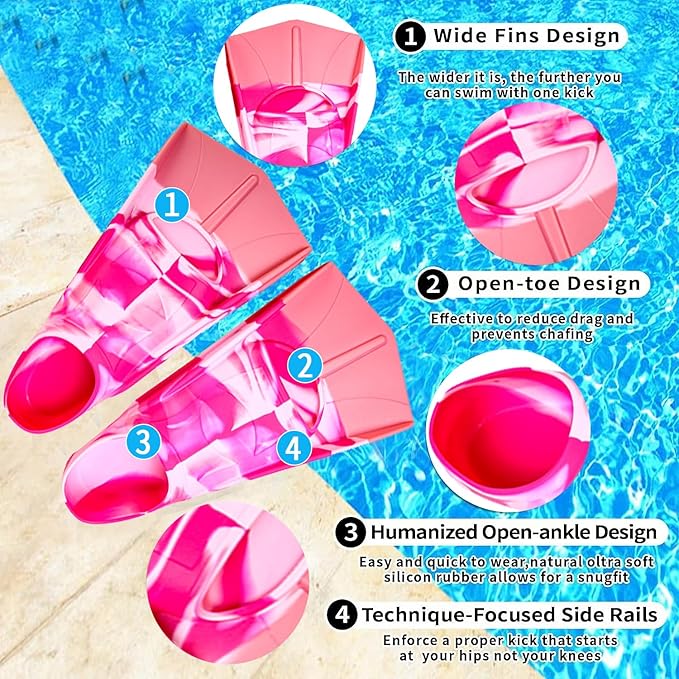 Kids Swim Fins,Short Comfortable Flippers for Lap Swimming and Training for Child,Girls,Boys,Beginners-StrideForce Fitness