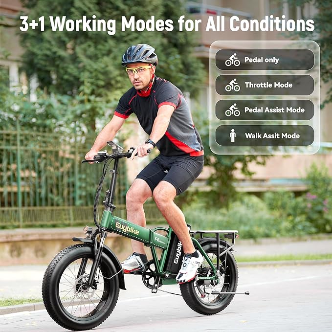 Foldable Electric Bike for Adults, 30+MPH, 48V 20Ah Removable Lithium Battery up to 80Miles, 20" Fat Tire 1000W Peak Motor Dirt Ebike Adult Electric Bicycle for Commute Beach Mountain E Bike-StrideForce Fitness