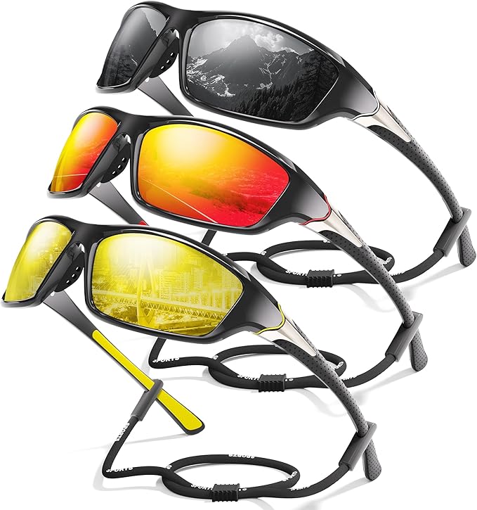 3 Pack Polarized Sports Sunglasses for Men, Mens Sunglasses Wrap Around UV400 Protection for Cycling Fishing Driving-StrideForce Fitness