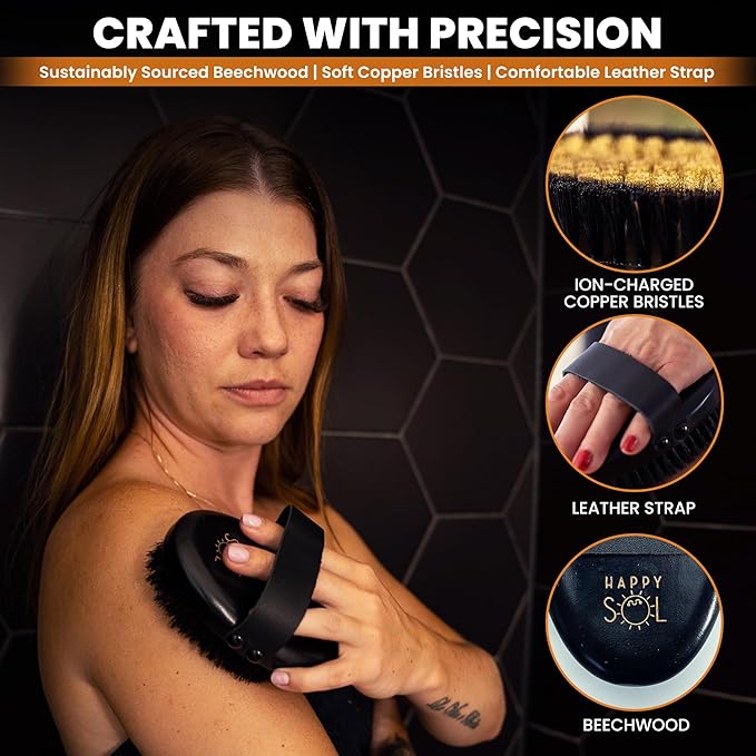 Copper Body Brush - Dry Brushing Body Brush with Ion Charged Copper Bristles, Glowing Skin, Lymphatic Drainage and Blood Circulation Improvement-StrideForce Fitness