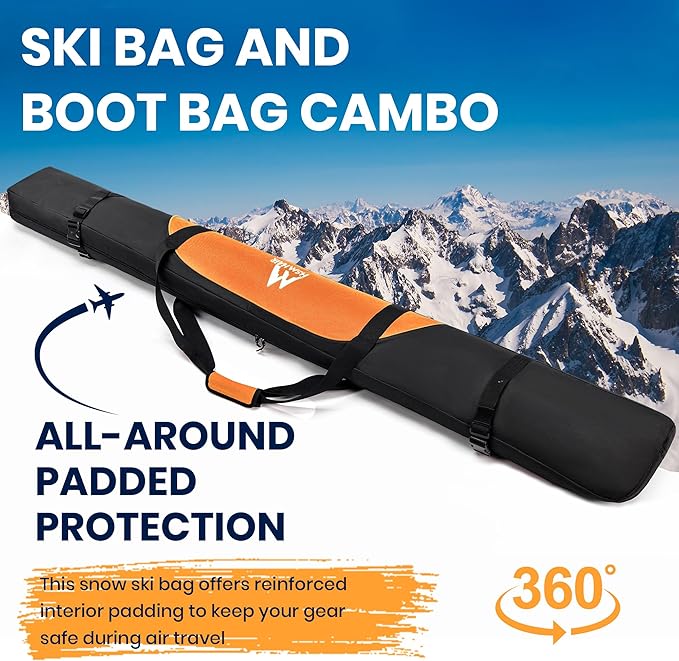 Ski Bag and Ski Boot Bag Combo-Padding Skis Bag for Air Travel,Water Proof Ski Boot Bag Fits for Skis Up to 200 CM and Boots Up To Size US13,Adults Ski Travel Bag-StrideForce Fitness