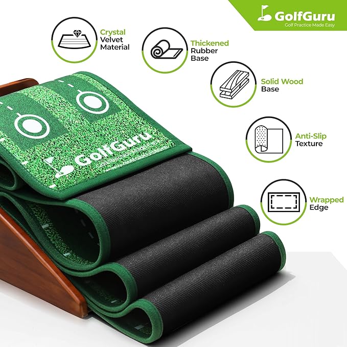 Golfguru Putting Green, 9.8ft Golf Putting Mat with Automatic Ball Return Track & Putting Mirror, Indoor Putting Greens for Home with Thickened Wrinkle-Free Crystal Velvet, Golf Accessories for Men-StrideForce Fitness