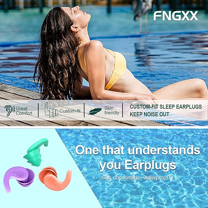 Swimming Ear Plugs for Adults,3 Pairs Waterproof Reusable Silicone Swim Earplugs for Swimming Surfing Snorkeling Showering and Water Pool,Beach,Ocean (Adults & Teens 14+)-StrideForce Fitness