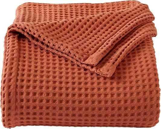 100% Cotton Waffle Weave Bed Blanket | Soft, Breathable, and Lightweight Blanket for All-Season | Perfect for Layering | Brielle Collection (Full/Queen, Burnt Orange)-StrideForce Fitness