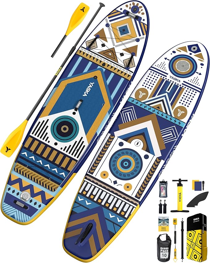 YASKA Inflatable Stand Up Paddle Board - 11ft Extra Wide Paddleboard with Premium SUP Board Accessories,Camera Mount,Non-Slip EVA Deck,5 Handles,Youth/Adult-StrideForce Fitness