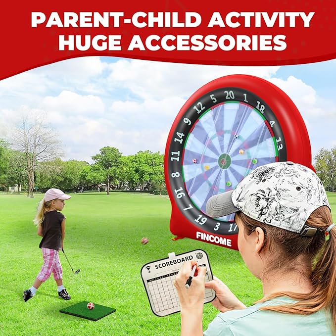 Inflatable 6ft Giant Dartboard, Golf Darts Kick Darts, Soccer & Throw Darts Game with Pump, 2 Kickball, 4 Throw Balls, 20 Golf Balls, Chipping Mat, Giant Dart Board Target Yard Games-StrideForce Fitness