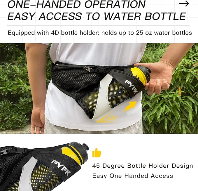 PYFK Running Belt Hydration Waist Pack with Water Bottle Holder for Men Women Waist Pouch Fanny Bag Reflective-StrideForce Fitness