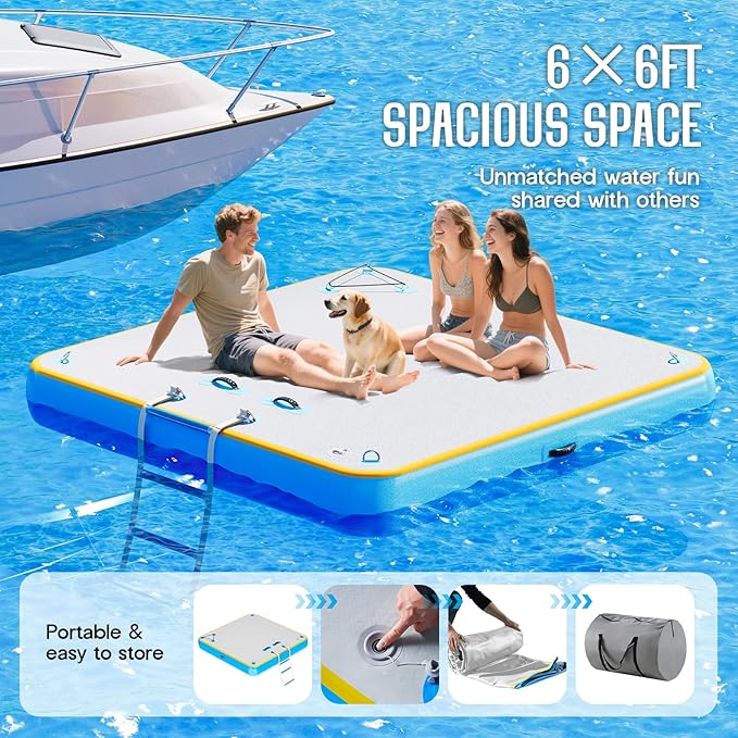 Specraft Inflatable Floating Dock, Non-Slip Air Dock Platform loating Island Raft with Rope Ladder for Pool Lake Beach Ocean-StrideForce Fitness