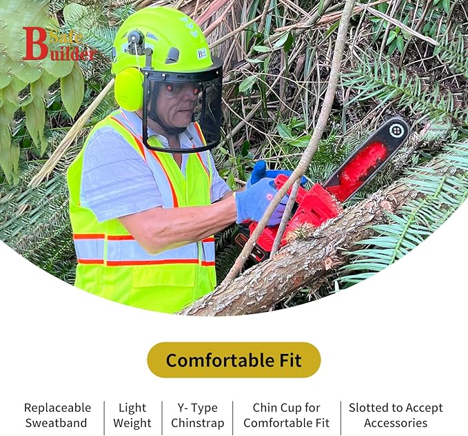 Forestry Safety Helmet with Build-in Visor Mesh Face Shield Ear Muffs 4 in 1 Chainsaw Safety Hard Hats-StrideForce Fitness