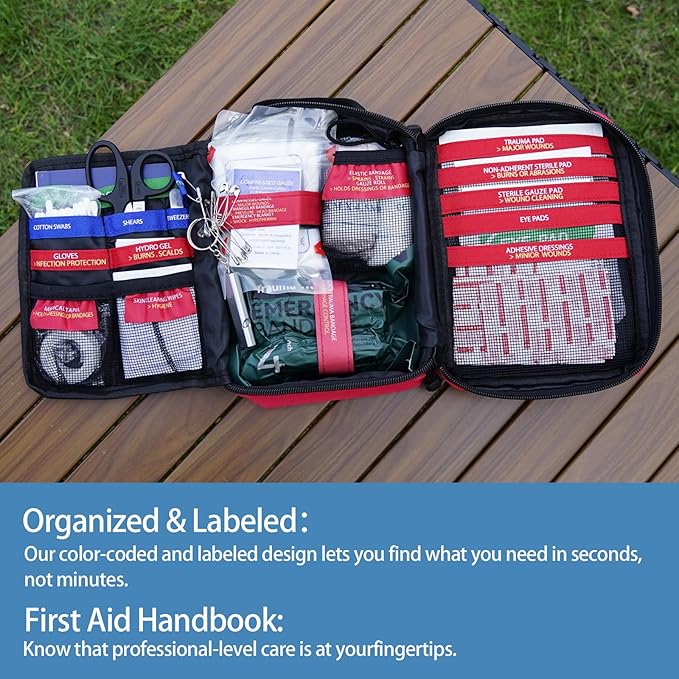 Premium First Aid Kit with Labelled Compartments, Emergency Survival Kit for Car, Home, Hiking and Travel – Compact Medical Kit for Roadside Emergencies, Outdoor Adventures, and Everyday Safety-StrideForce Fitness
