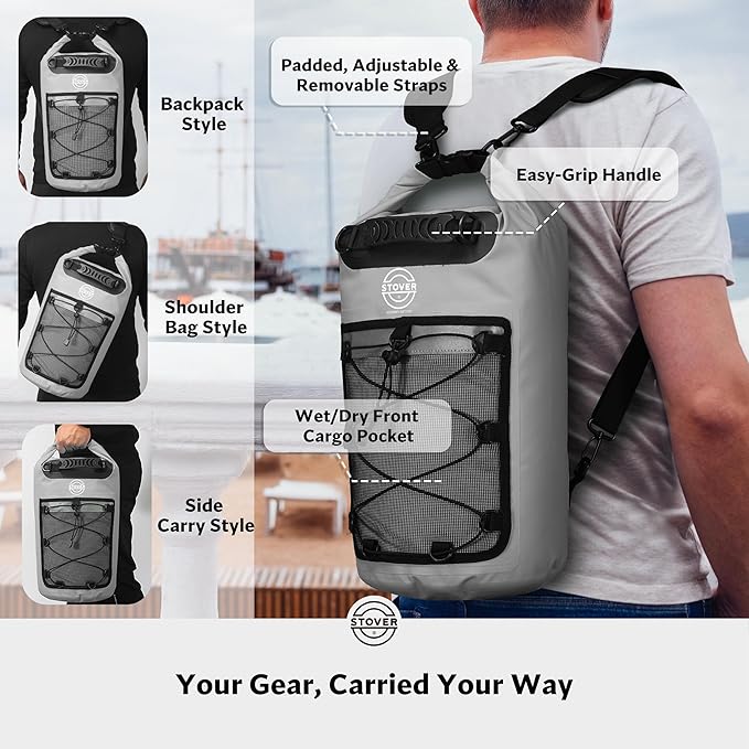 STOVER 5/10/25/30/40/55L Waterproof Backpack- Floating Dry Bag for Kayaking, Travel, Beach, Hiking, & Camping, Men/Women-StrideForce Fitness