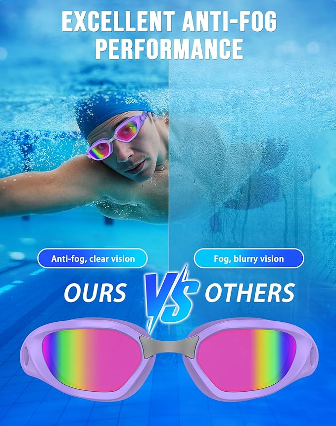 Swim Goggles, Unisex Adult Swimming Goggles Anti Fog Anti UV No Leakage Wide View for Men Women Youth-StrideForce Fitness