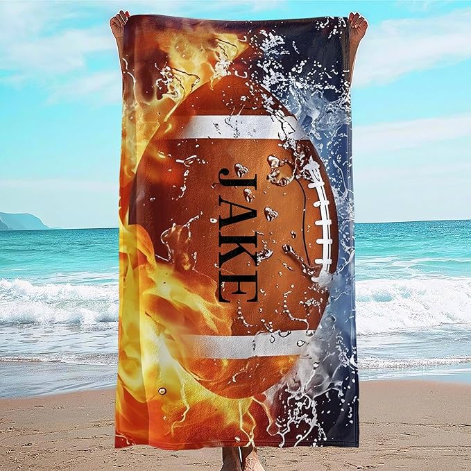 Personalized Beach Towel With Name, Custom Beach Towel with Text, Customized American Football Microfiber Pool Towel, Quick Dry & Absorbent Swim Towel for Adult,Anniversary, Birthday, Summer Holiday-StrideForce Fitness