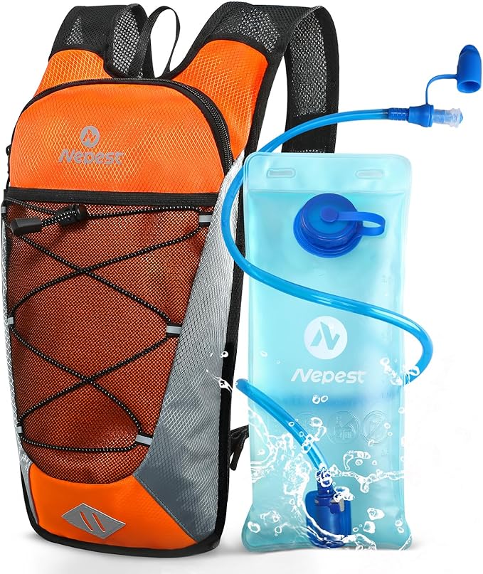 Nepest Hydration Backpack with 2L Water Bladder for Cycling, Water Backpack for Hiking Running, Lightweight Hydration Pack, Grey-StrideForce Fitness