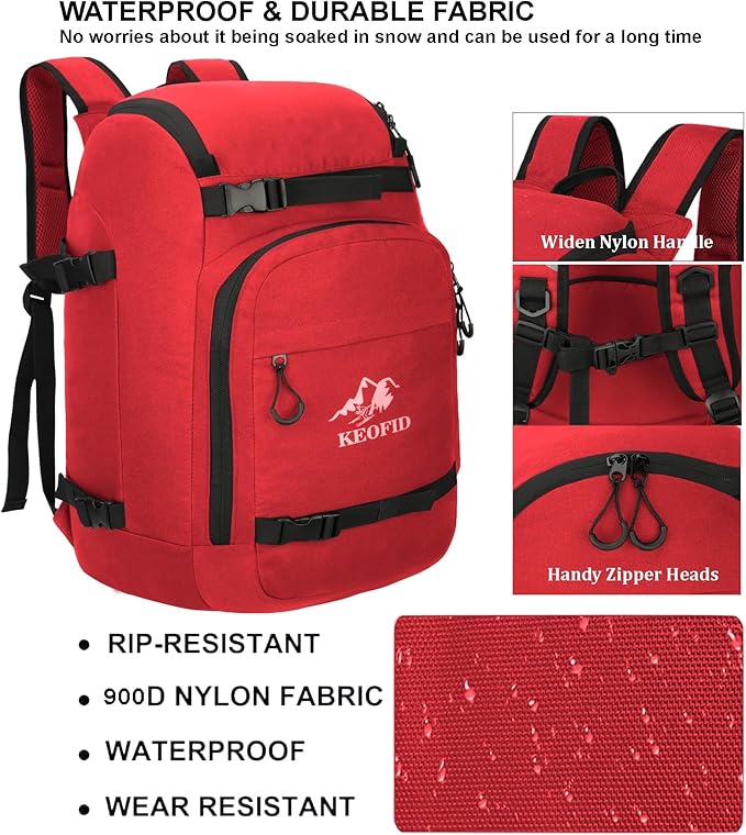 KEOFID 50L Ski Boot Bag Backpack, Waterproof Ski Bag, Travel Backpack for Ski Helmet, Snowboard-StrideForce Fitness