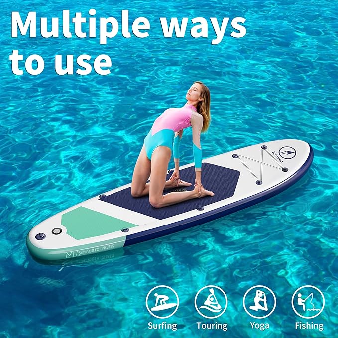 Inflatable Stand Up Paddle Board with SUP Accessories & Backpack. Paddle Boards for Adults. Non-Slip Deck, Wide Stance, Bottom Fin, Double Action Pump.-StrideForce Fitness