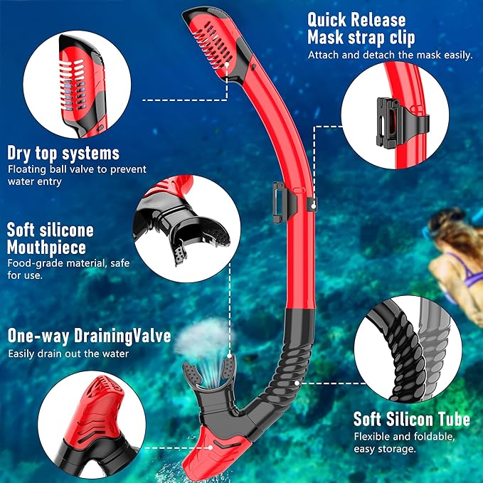 Snorkeling Gear, Dry Snorkel Set180° Panoramic Wide View,Anti-Fog Scuba Diving Mask, Professional Snorkeling Gear for Free Breathing, Swimming, Diving-StrideForce Fitness