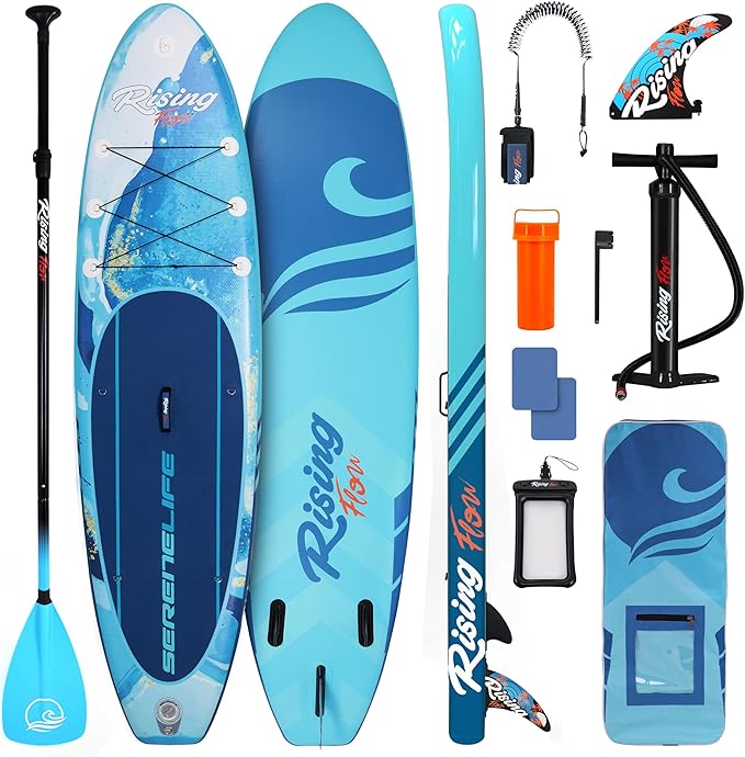 SereneLife Inflatable Stand Up Paddle Board with Premium SUP Accessories – Wide Stable Design with Non-Slip EVA Deck Pad for Adults and Youth of All Skill Levels, 350 lbs Capacity-StrideForce Fitness