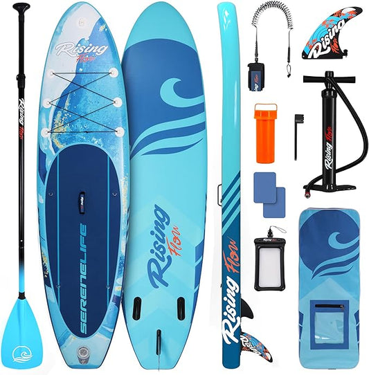 SereneLife Inflatable Stand Up Paddle Board with Premium SUP Accessories – Wide Stable Design with Non-Slip EVA Deck Pad for Adults and Youth of All Skill Levels, 350 lbs Capacity-StrideForce Fitness