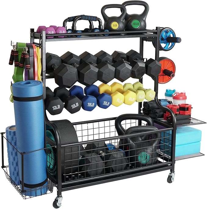 STUFFSTASH Dumbbell Rack, Heavy Duty Adjustable Weight Rack for Home Gym with Extra Strong Sheet Steel Shelf and Base, Home Gym Storage Weight Rack for Home Gym Dumbbells, Kettlebell Rack-StrideForce Fitness