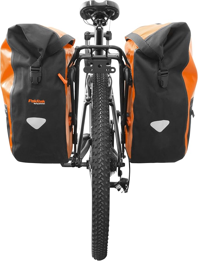 Ibera Panniers Bike Bags 30L (Pair) - Waterproof & with Quick Release/Clip-On System - Bike Saddle Bags For Rear Rack with Rain Cover & 19.8 lbs Capacity - Saddle Bag Bicycle Fits Most Racks (Orange)-StrideForce Fitness