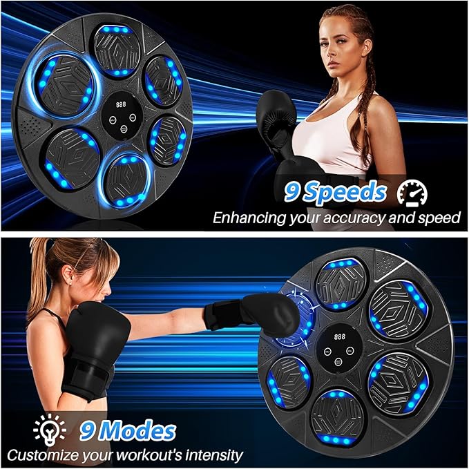 Music Boxing Machine, Bluetooth Music Punching Machine with Gloves, Electronic LED Boxing Training Equipment Wall Mounted, 9 Modes & 9 Speeds, Boxing Target for Home, Office, Gym-StrideForce Fitness