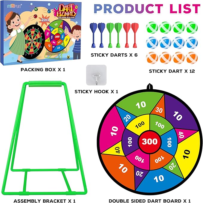 Large Dart Board for Kids, Kids Double-Sided Dart Board with Sticky Balls and Darts, Indoor/Outdoor Sport Fun Party Play Game Toys, Gifts for 3 4 5 6 7 8 9 10 11 12 Year Old Boys Girls-StrideForce Fitness