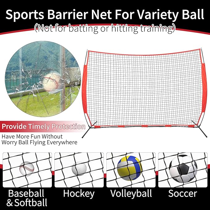7x7/16x10/20x10ft Ball Backstop Net,Fix Ball Stop Net by 4 Spike&2 Sandbag,Sports Net Barrier with Handbag,Lacrosse Net Backstop for Softball,Basketball,Hockey Train,Baseball Net Barrier for Backyard-StrideForce Fitness