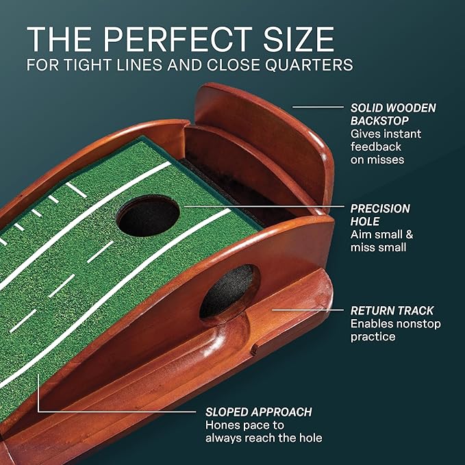 Perfect Practice Golf Putting Mat - Portable Putting Green, Indoor & Outdoor Practice, with Ball Return - Golf Training Aid for Home, Office, Backyard - Golfing Gifts for Men-StrideForce Fitness