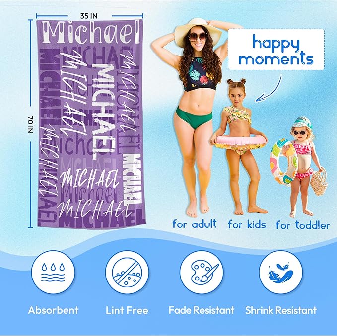JML Personalized Beach Towel with Name, Custom Beach Towel with Name, Customized Microfiber Pool Towel, Quick Dry & Absorbent Swim Towel for Adult,Anniversary, Birthday, Summer Holiday,Vacation-StrideForce Fitness