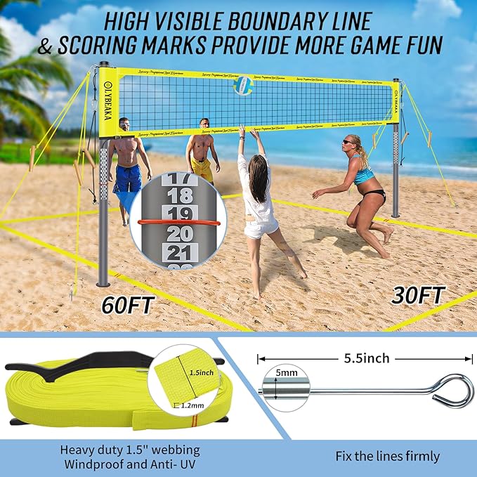 2025 Outdoor Professional Volleyball Net Set for Backyard Beach with Tetoron Net, Adjustable 2" Aluminum Poles, PU Volleyball,Carry Bag - Easy Setup & Anti-Sagg with 2 Tension Adjusters-StrideForce Fitness