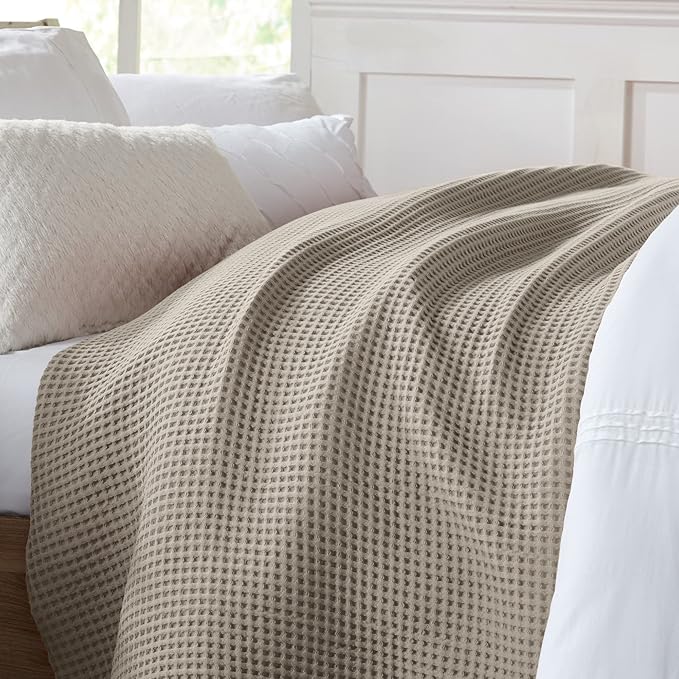 100% Cotton Waffle Weave Bed Blanket | Soft, Breathable, and Lightweight Blanket for All-Season | Perfect for Layering | Brielle Collection (King, Linen)-StrideForce Fitness