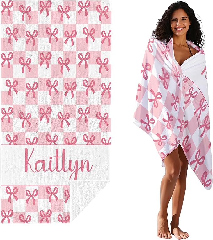 JML Personalized Beach Towel with Name, Custom Beach Towel with Text, Customized Bow Microfiber Pool Towel, Quick Dry & Absorbent Swim Towel for Adult,Anniversary, Birthday, Summer Holiday,Vacation-StrideForce Fitness