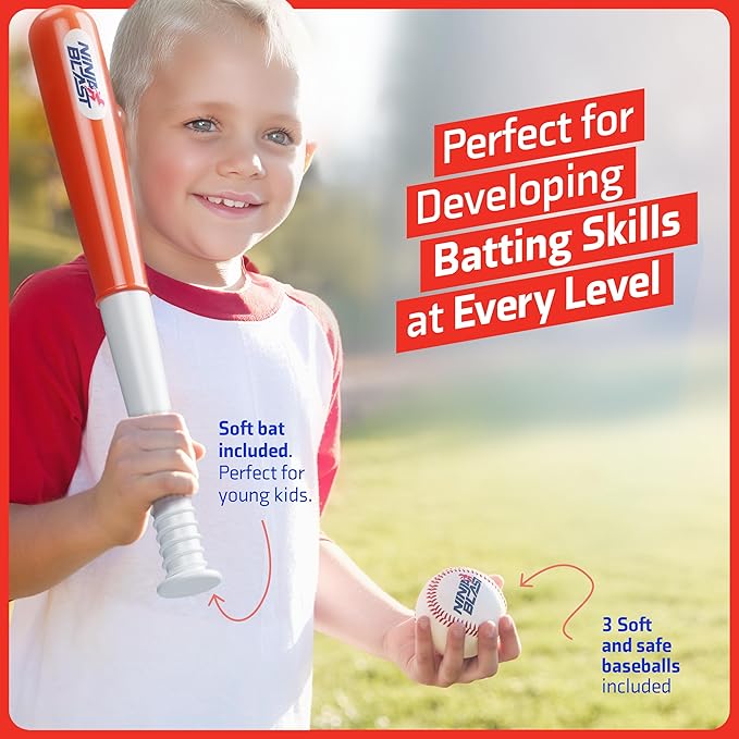 Tee Ball Set for Kids - 4 Year Old Boy Birthday Gift - Baseball Batting Tee for Kids - T Ball Set for Toddlers 3-5, 4-6 - Tball Toys for Ages 3 4 5 6 Year Old Boy - Toddler Outdoor Toys, Baseball Tee-StrideForce Fitness