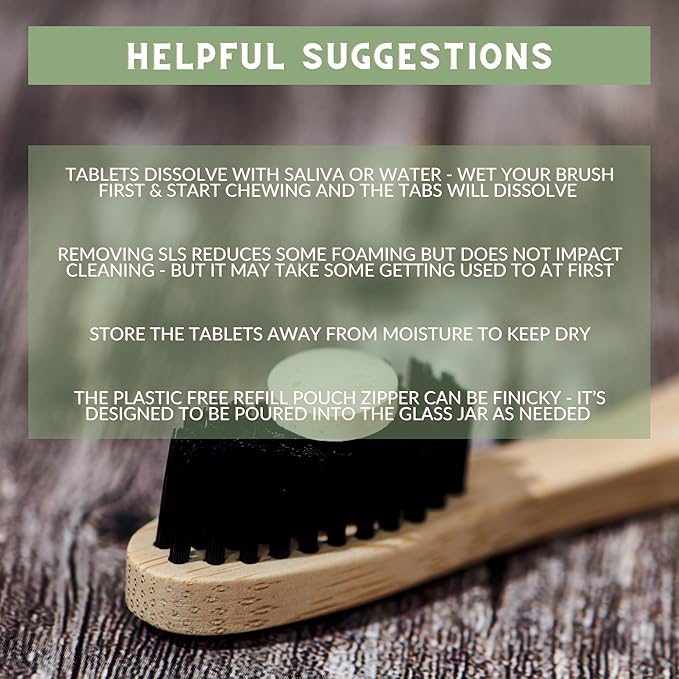 US-Made Toothpaste Tablets, New Improved SLS-Free Formula, 180 Count, Biodegradable Refill Pouch, Natural Mint Flavor, Fluoride Free with Hydroxyapatite, Whitening