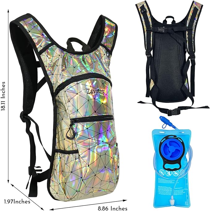 Reflective Hydration Backpack, Hydration Pack - Water Backpack with 2L/3L Hydration Bladder, Essential for Festivals - Rave Hydration Pack for Hiking, Running, Cycling, and Festivals-StrideForce Fitness