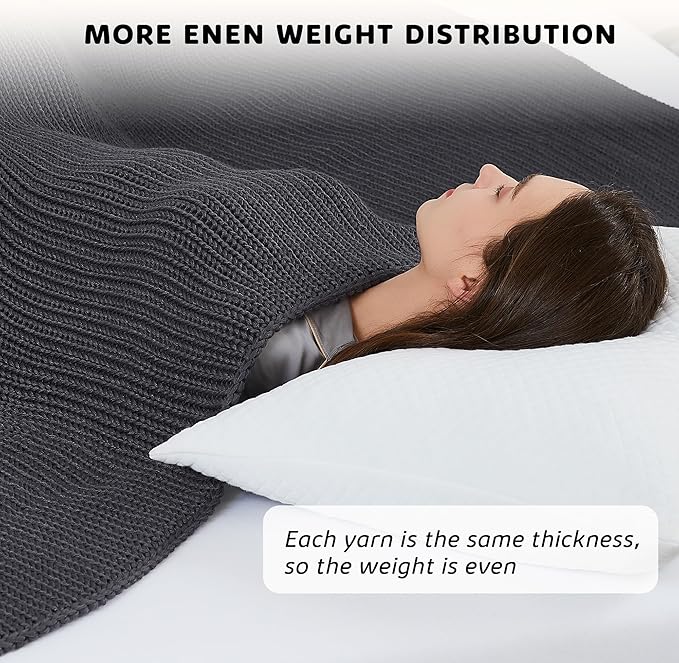 L'AGRATY Knitted Weighted Blanket - 60"x80" 20lbs Cooling Chunky Knit Heavy Blanket for Adults Braided Crochet Throw Thick Cable Yarn Knit Decorative No Beads Evenly Weighted Machine Washable-StrideForce Fitness