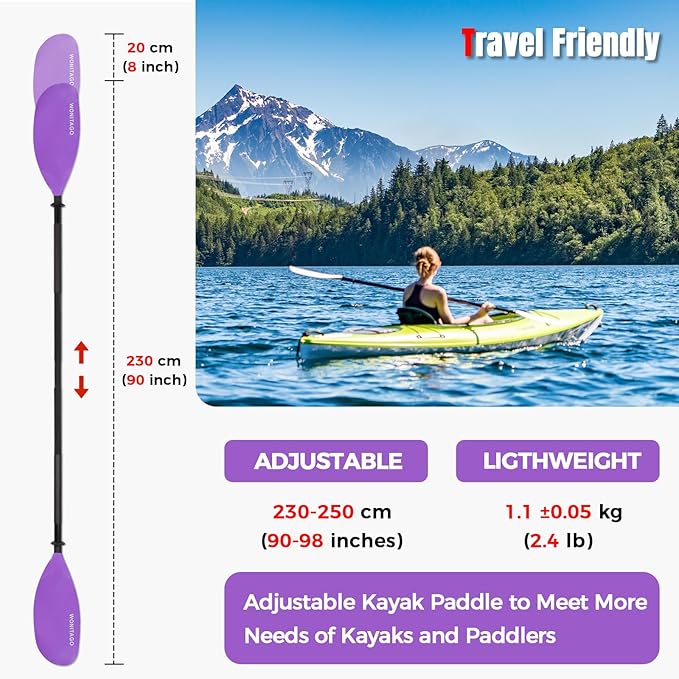 Kayak Paddles with Alloy Shaft and PP Blade, Floating Kayaking Oars, Adjustable 230-250 cm/90-98 Inches, 210-230 cm/82-90 Inches-StrideForce Fitness