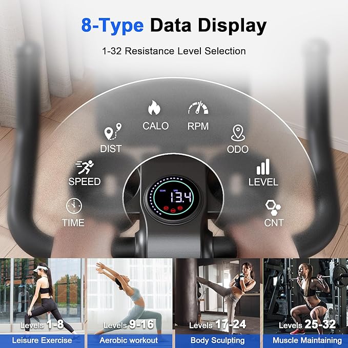 Superun Exercise Bike, Stationary Bikes for Home Gym with 32-Level Magnetic Resistance, 300LBS Capacity Indoor Cycling Bike with Comfortable Seat, LED Display-StrideForce Fitness