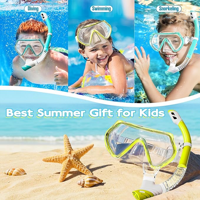 Snorkeling Gear for Kids, Kids Snorkel Set for Ages 3-14, Anti-Fog Diving Mask and Dry Top Snorkel Combo Set, Unisex Swimming Goggles-StrideForce Fitness