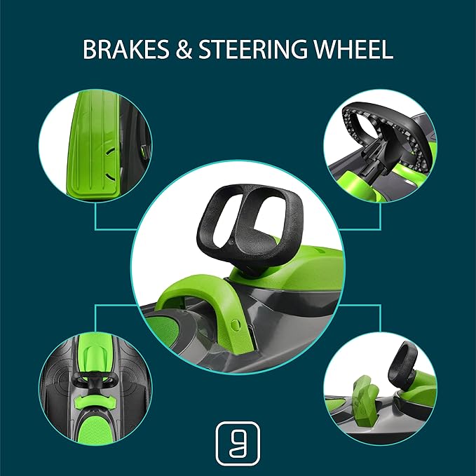 Snow Sled for Kids, Adults - Toboggan Sled, Easy Turning Steering Wheel, Anti-Slip Seat, Pull Up Brake, Durable Plastic Sled, Lightweight, Snow Sleds, Age 3+ 260 lbs-StrideForce Fitness