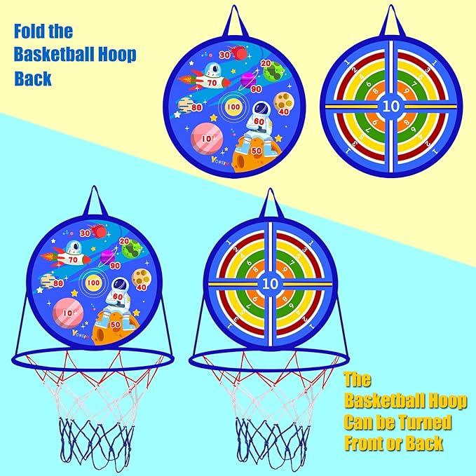 2 in 1 Basketball Hoop and Dart Board, 14" Dart Board for Kids, Basketball Hoop for Kids Toddlers, Sports & Outdoor Play, Birthday Gift Toys for 3 4 5 6 7 8 9 10 Year Old Boys Girls Kids, Party Favors-StrideForce Fitness