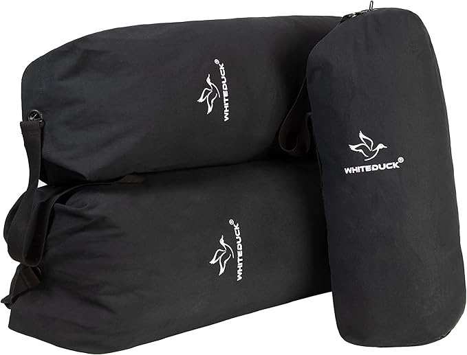 WHITEDUCK Top Load Canvas Folding Duffel Bag, Water Resistant Army Style Shoulder Bag for Men and Women- Gym, Sports, Travel, Hiking, Camping, Backpacking (Large 25" x 42",Black)-StrideForce Fitness