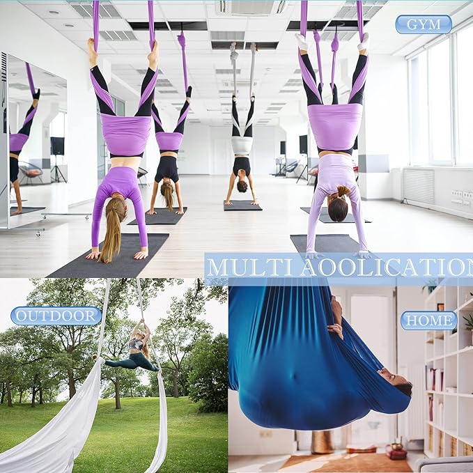 5.5 Yards Aerial Silks Yoga Swing Set - Aerial Yoga Hammock Kit Anti-Gravity Flying for Fitness, Low/Non Stretch Nylon Tricot Fabric Hardware Included for Dance-StrideForce Fitness