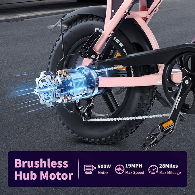 Electric Bike for Adults, Fat Tire EBike, 36V 10.4Ah Removable Battery, 500W Upgrade Motor, 20MPH Commuter Bike, V8 Mini Electric Bicycle for Mountains, Snow, Sand, Road-StrideForce Fitness