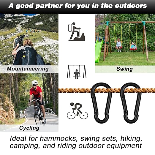 200 PCS 2'' Spring Snap Hook Carabiner, M5 3/16 Inch Galvanized Black Steel Carabiner Clip, 220LBS Holding Capacity Quick Link Clip Keychain for Hammock Dog Leash & Camping Gym-StrideForce Fitness