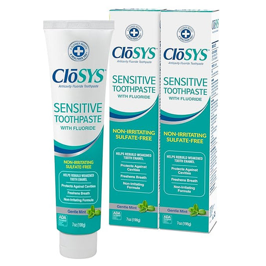 CloSYS Sensitive Fluoride Toothpaste - Gentle Mint Whitening & Enamel Protection | 7oz 2-Pack